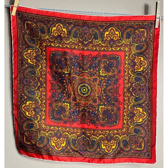 Paisley Scarf Silk Blend 18" Square Red Blue Classic Luxury Womens - Picture 2 of 5
